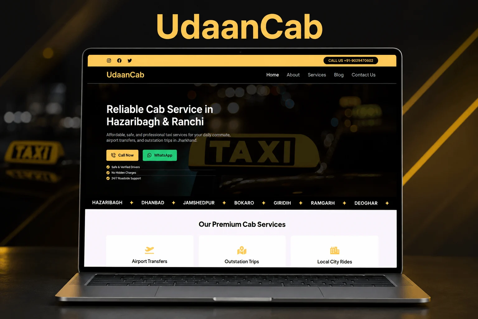 UdaanCab taxi booking website web design and web development in Hazaribagh and Ranchi